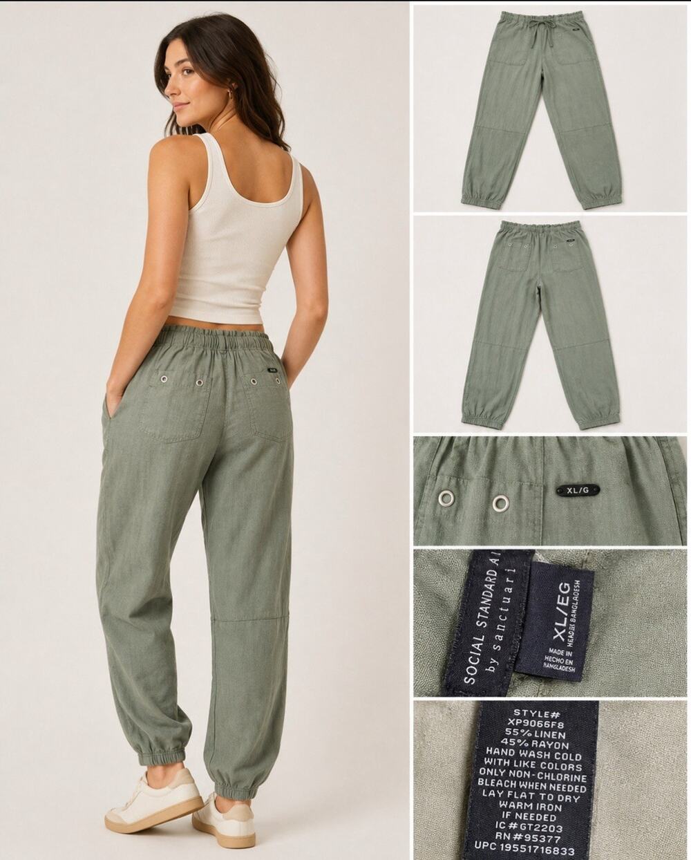 Coastal Social Standard Sanctuary Women's Jogger Pants Size XL Olive Green Linen